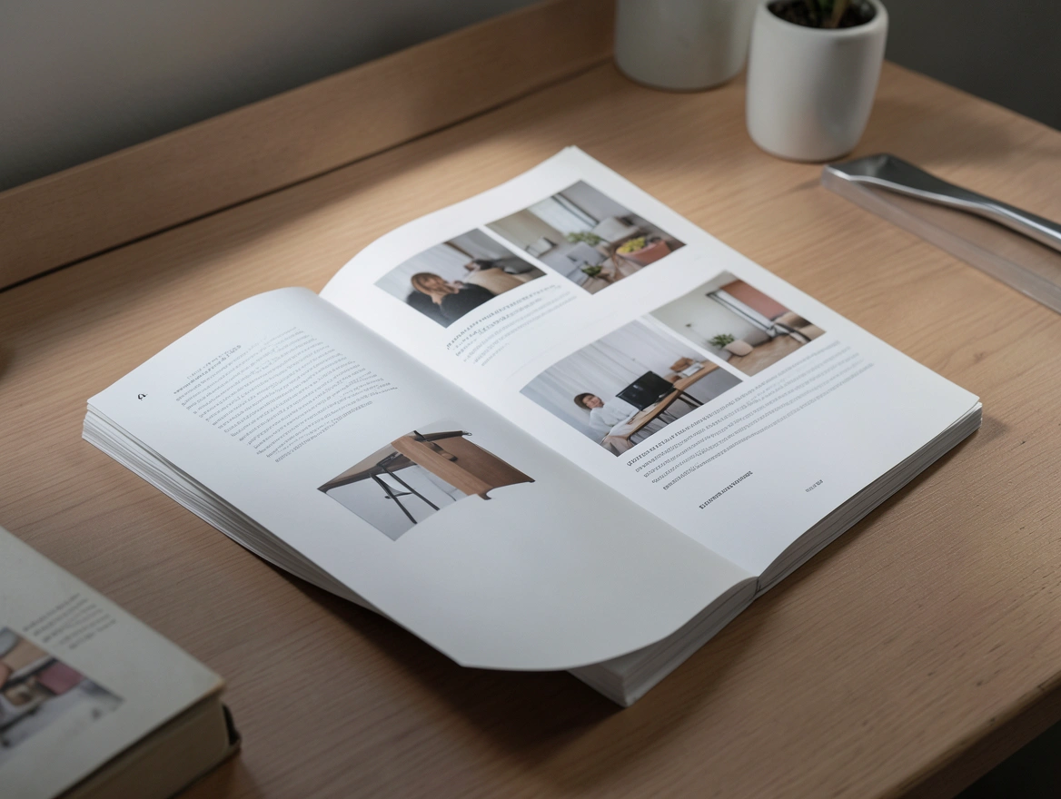 Brochures professionnelles ouvertes sur une table
