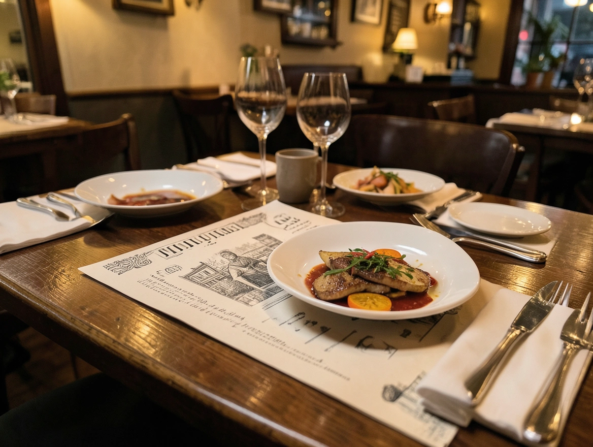 Sets de table imprimés sur une table de restaurant