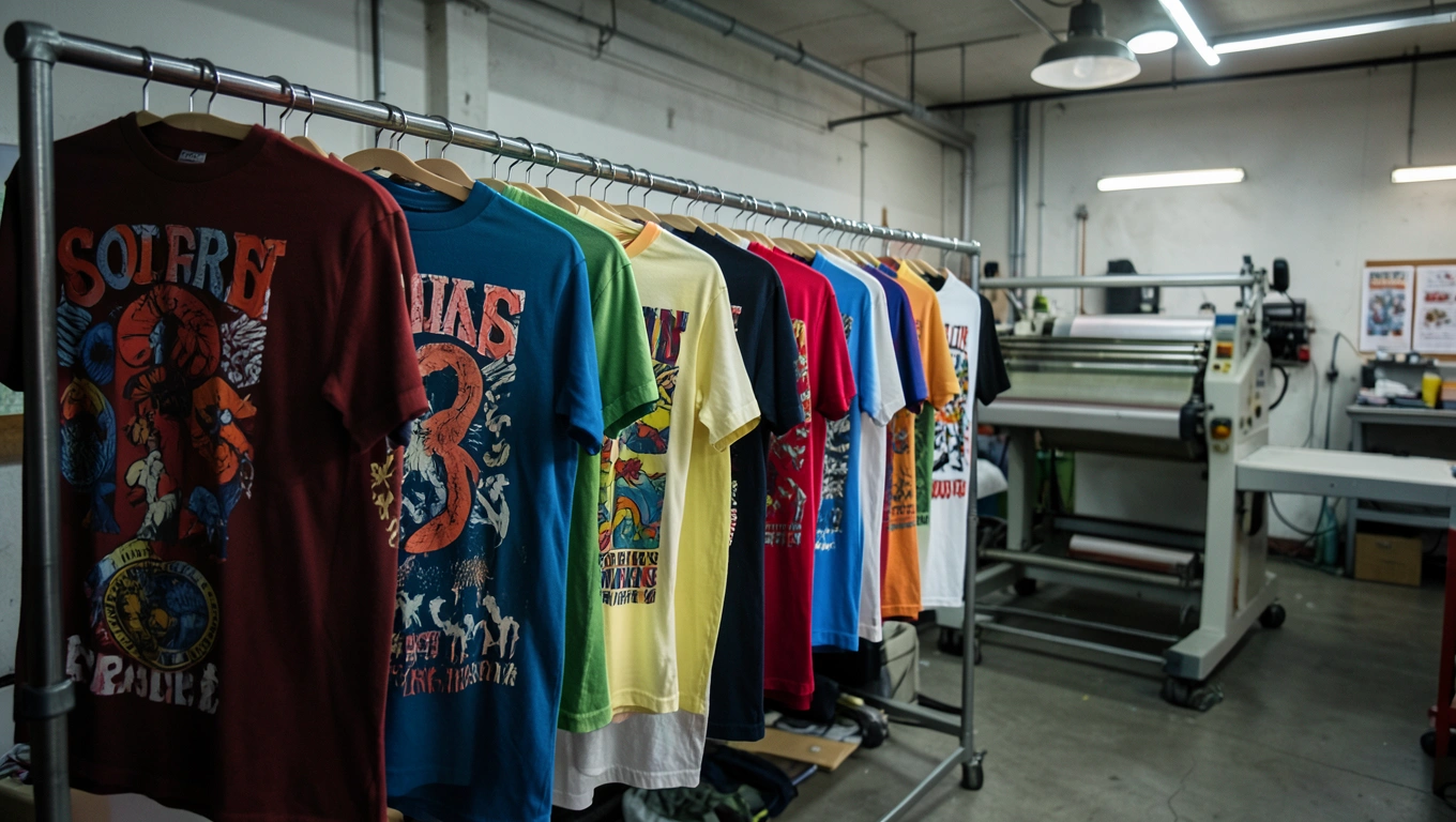 Atelier d'impression textile avec t-shirts imprimés